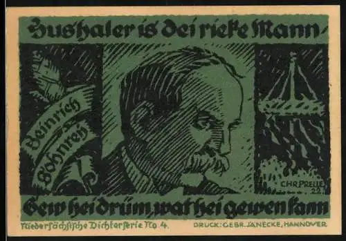 Notgeld Hannover 1922, 3 Mark, Heinrich Sohnrey