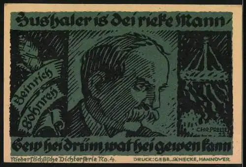 Notgeld Hannover 1922, 3 Mark, Heinrich Sohnrey