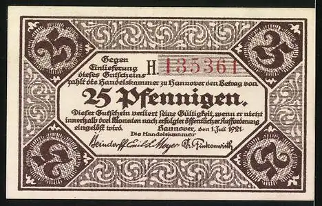 Notgeld Hannover 1921, 25 Pfennig, Kirche mit Strassenpartie