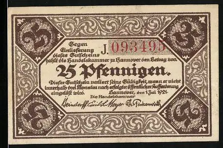 Notgeld Hannover 1921, 25 Pfennig, Kirche mit Strassenpartie