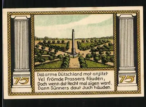 Notgeld Putbus /Rügen 1922, 75 Pfennig, Parkpartie