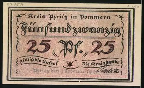Notgeld Pyritz i. P. 1921, 25 Pfennig, Bauer mit Sense