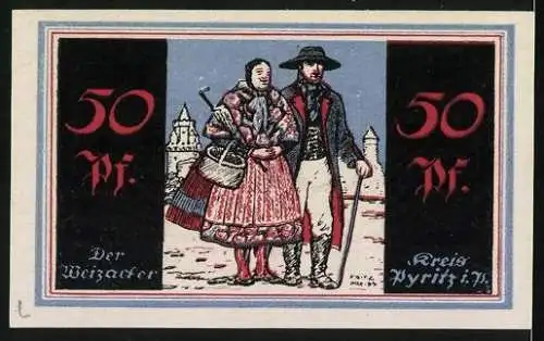 Notgeld Pyritz i. Pommern 1921, 50 Pfennig, Bauern in Tracht