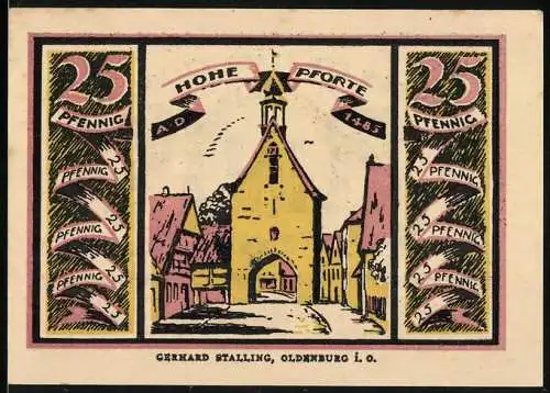 Notgeld Quakenbrück 1921, 25 Pfennig, Hohe Pforte