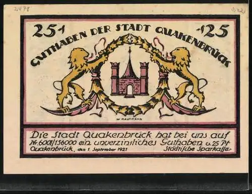 Notgeld Quakenbrück 1921, 25 Pfennig, Hohe Pforte