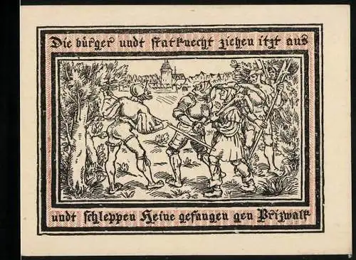 Notgeld Pritzwalk 1922, 2 Mark, Bürger mit dem gefangenen Heine