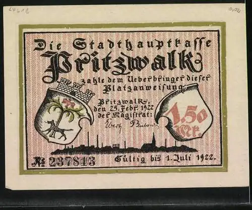 Notgeld Pritzwalk 1922, 1,50 Mark, Mann im Ofen