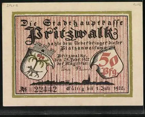 Notgeld Pritzwalk 1922, 50 Pfennig, Räuber Heine Klemens