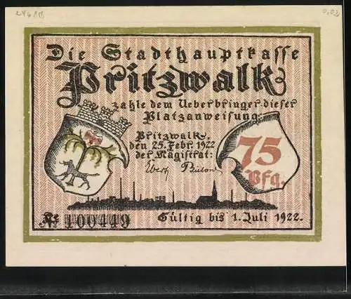 Notgeld Pritzwalk 1922, 75 Pfennig, Räuber verschleppt eine Magd