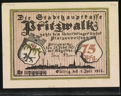 Notgeld Pritzwalk 1922, 75 Pfennig, Räuber überfallen Reisende