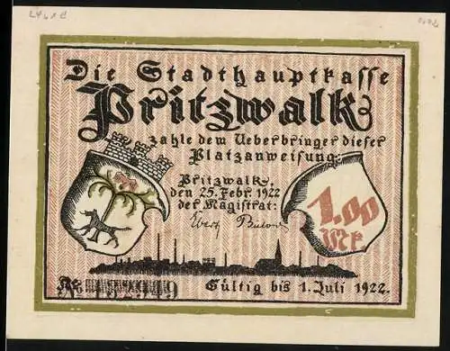 Notgeld Pritzwalk 1922, 1 Mark, Räuber Heine mit gefangener Magd