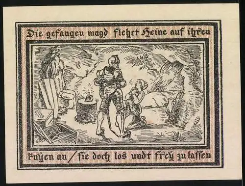 Notgeld Pritzwalk 1922, 1 Mark, Räuber Heine mit gefangener Magd