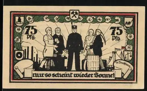 Notgeld Frose i. Anhalt, 75 Pfennig, Bergmann und Bauern