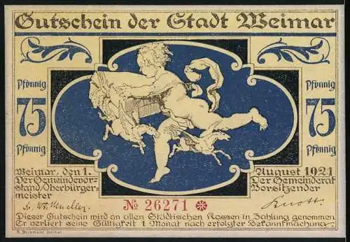 Notgeld Weimar 1921, 75 Pfennig, Szene aus Faust II