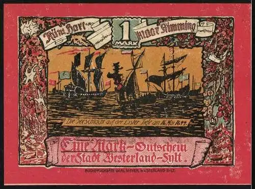 Notgeld Westerland /Sylt 1920, 1 Mark, Seeschlacht auf der Lister Tiefe 1644