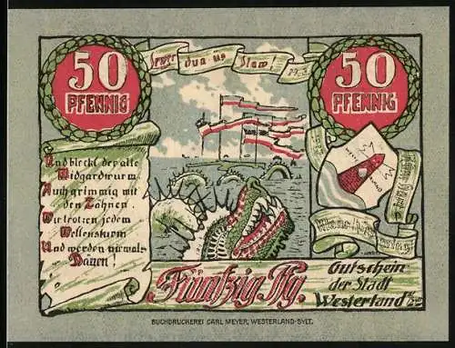Notgeld Westerland /Sylt 1920, 50 Pfennig, Wappen