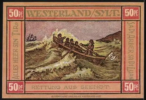 Notgeld Westerland /Sylt 1921, 50 Pfennig, Rettung aus Seenot