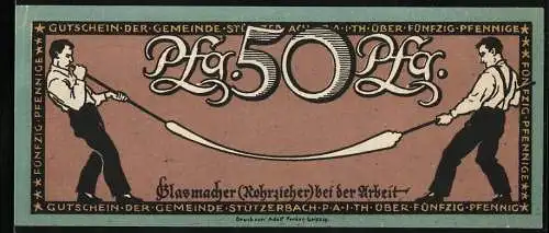 Notgeld Stützerbach 1921, 50 Pfennig, Glasmacher bei der Arbeit