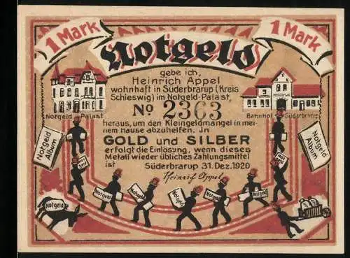 Notgeld Süderbrarup 1920, 1 Mark, Notgeld-Palast, Bahnhof