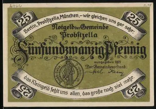 Notgeld Probstzella 1921, 25 Pfennig, Ortsansicht
