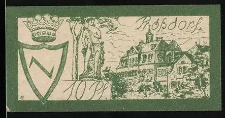 Notgeld Prössdorf 1922, 10 Pfennig, Wappen, Ortsansicht