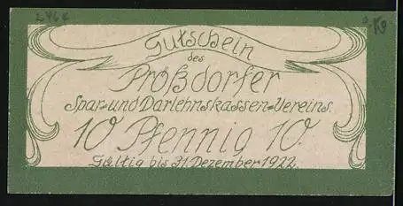 Notgeld Prössdorf 1922, 10 Pfennig, Wappen, Ortsansicht