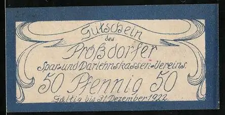 Notgeld Prössdorf 1922, 50 Pfennig, Wappen, Kirche