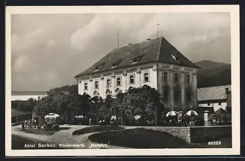 AK Seckau, Abtei, Gasthaus Hofwirt mit Bus