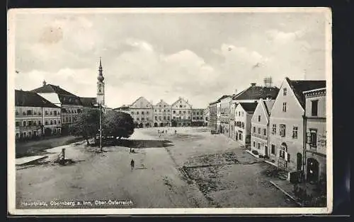 AK Obernberg am Inn, Hauptplatz mit Kirche, Gasthaus Max Hohler