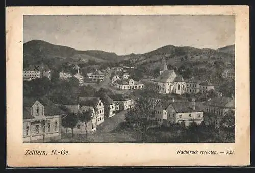AK Zeillern, Ortsansicht mit Kirche aus der Vogelschau