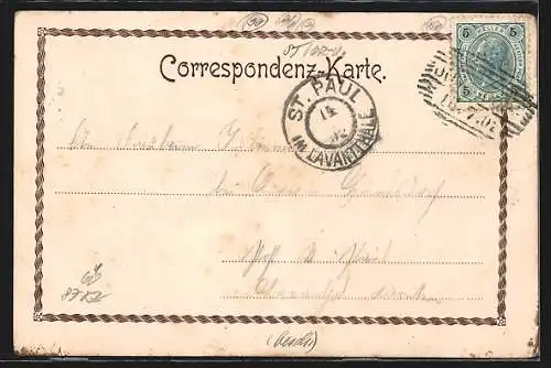 Lithographie Maria Strassengel, Ansicht mit Kirche und Marienfigur