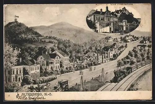 AK Altenberg, Strassenpartie, Eisenbahn mit Dampflok, Villa Prof. Lorenz