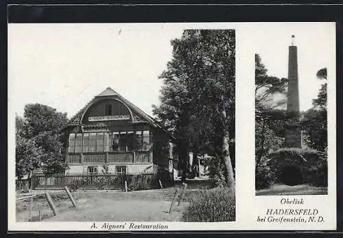 AK Hadersfeld, A. Aigners` Restauration, Obelisk