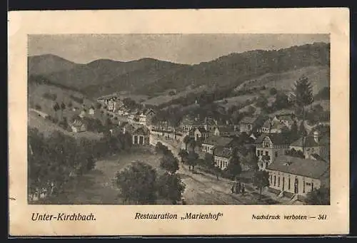 Künstler-AK Unter-Kirchbach, Restauration Marienhof, Ortsansicht