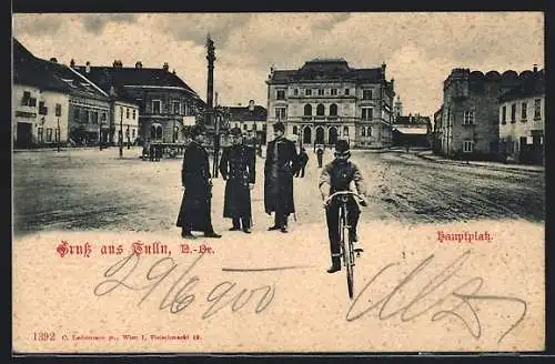 AK Tulln, Hauptplatz mit Radfahrer