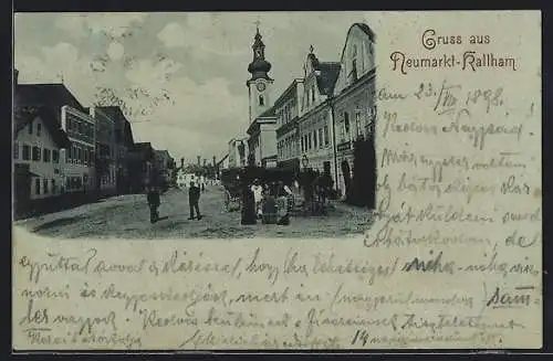 Mondschein-AK Neumarkt im Hausruckkreis, Marktplatz mit Pfarrkirche