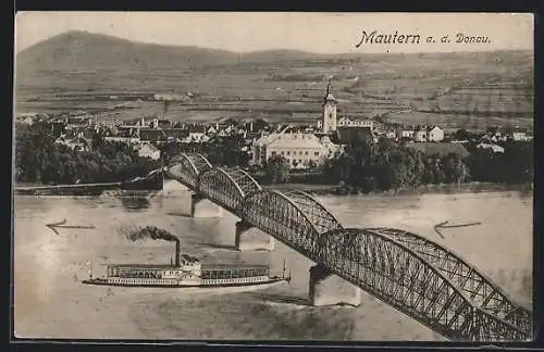 AK Mautern, Donau mit Dampfer