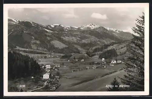 AK Afritz, Ortsansicht mit Bergen