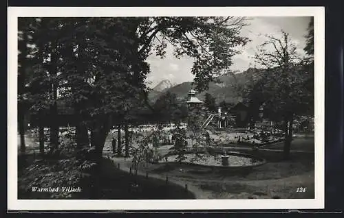 AK Villach, Teilansicht mit Badeanstalt