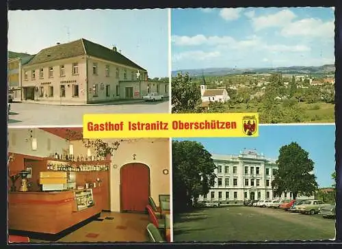AK Oberschützen, Gasthof und Fleischerei Istranitz, Ortsansicht