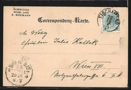 AK Fischamend, Flusspartie mit Brücke und Türmen