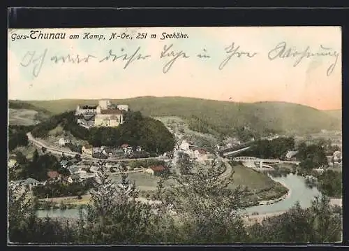 AK Gars-Thurnau am Kamp, Gesamtansicht mit Fluss und Brücke aus der Vogelschau
