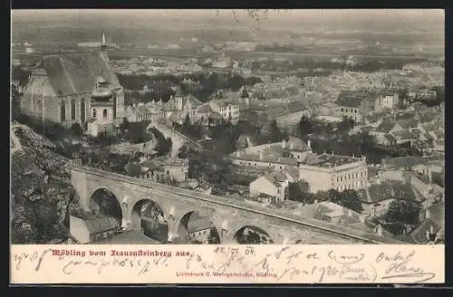 AK Mödling, Ortsansicht mit Viadukt vom Frauensteinberg aus