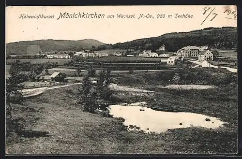 AK Mönichkirchen am Wechsel, Ortsansicht mit Bergpanorama