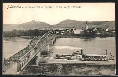 AK Mautern a. d. Donau, Ortsansicht mit Ausflugsdampfer