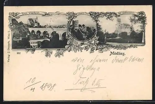AK Mödling, Der Viaduct, Der schwarze Thurm, Der Lichtenstein