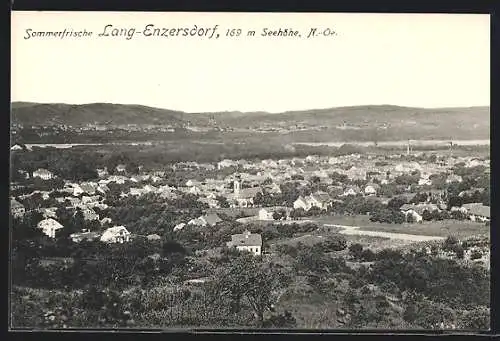 AK Lang-Enzersdorf, Gesamtansicht mit Bergpanorama aus der Vogelschau