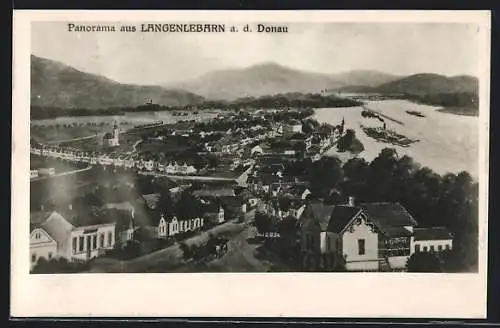 AK Langenlebarn /Donau, Panorama mit Bergen und Dampfer