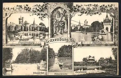 AK Laxenburg, an der Franzenburg, Überfuhr, Karpfenteich, Römerbrücke