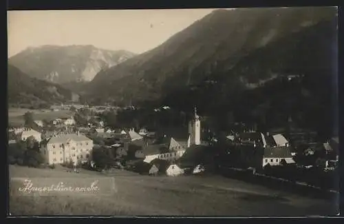 AK Lunz am See, Gesamtansicht mit Bergblick aus der Vogelschau